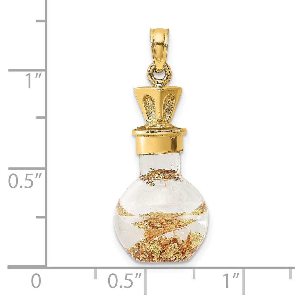 14k Yellow Gold 11.7 mm 3-D Gold Leaf In Bottle Charm (2.71 grams)