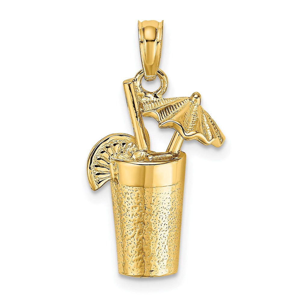 14k Yellow Gold 12.65 mm Cocktail Drink w/ Umbrella Charm (1.92 grams)