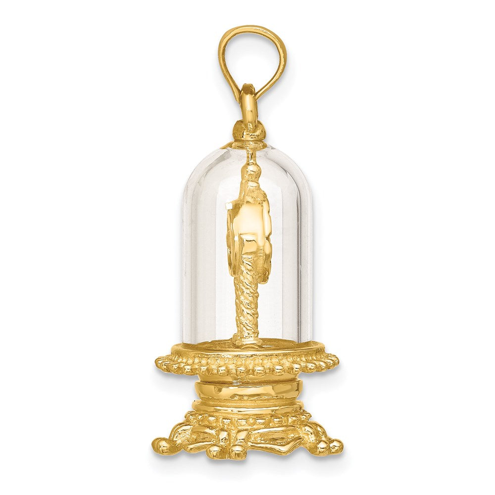 14k Yellow Gold 13.35 mm w/ Enamel 3-D Moveable Clock In Glass Dome Charm (5.69 grams)