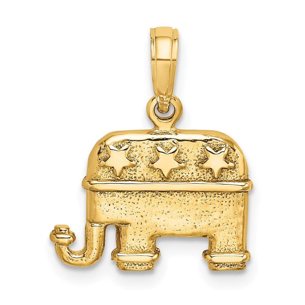 14k Yellow Gold 15.15 mm 3-D Textured Republican Elephant Charm (2.76 grams)