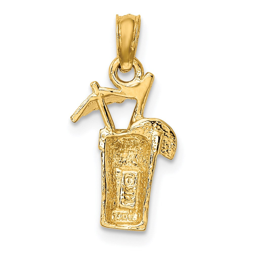 14k Yellow Gold 9.75 mm Cocktail Drink w/ Umbrella Charm (1.17 grams)