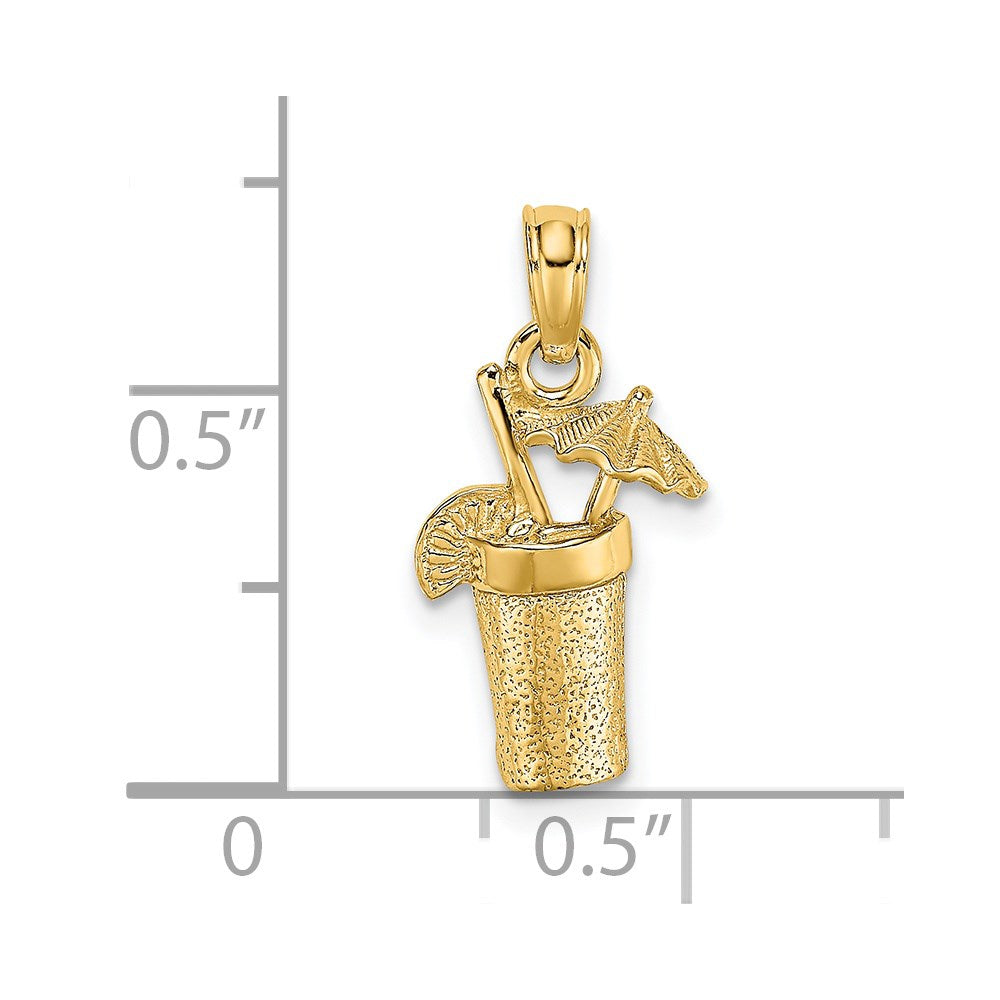 14k Yellow Gold 9.75 mm Cocktail Drink w/ Umbrella Charm (1.17 grams)