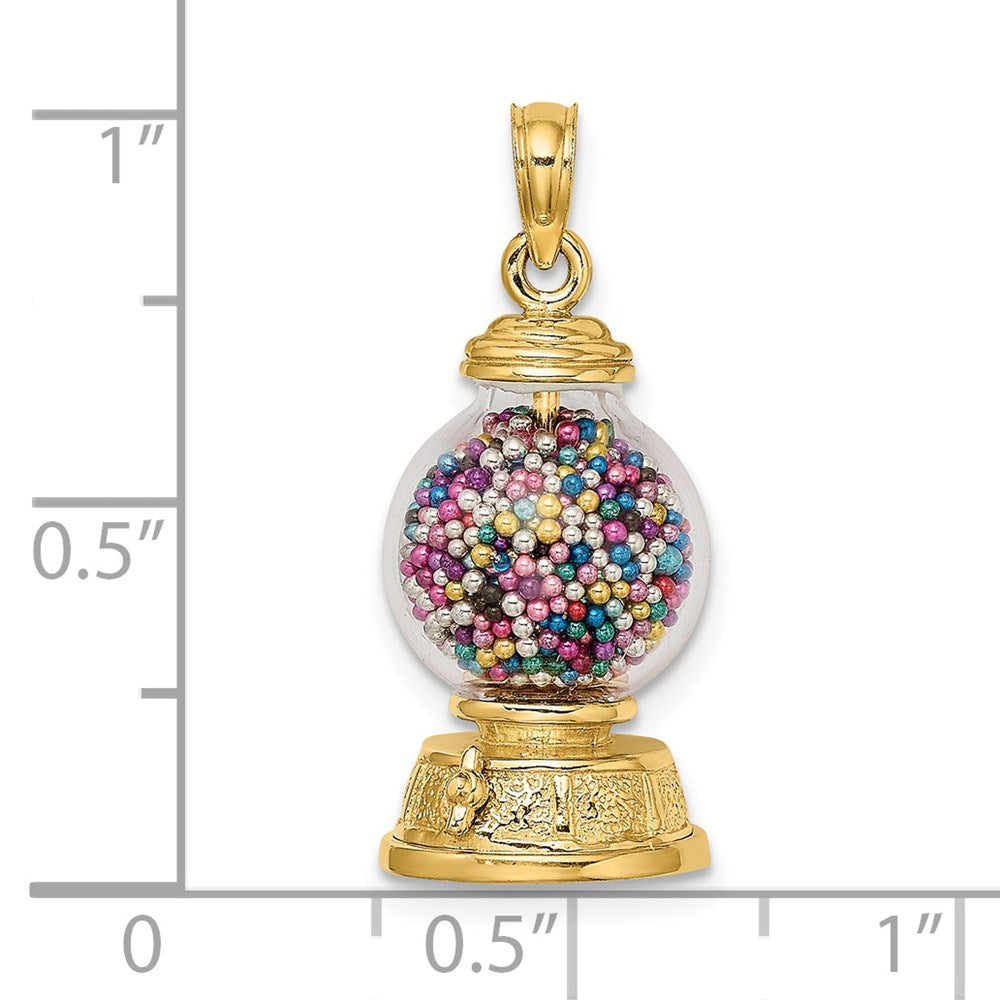 14k Yellow Gold 11.6 mm 3-D Moveable Gumball Machine Glass Pendant (5.09 grams)