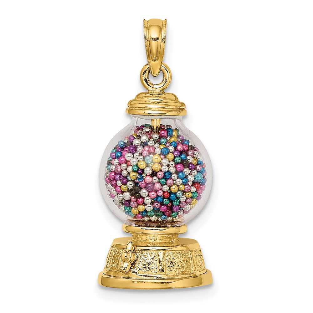 14k Yellow Gold 11.6 mm 3-D Moveable Gumball Machine Glass Pendant (5.09 grams)