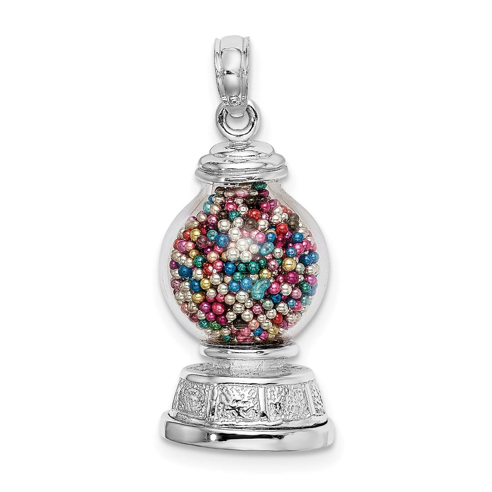 14k White Gold 11.6 mm  3-D Moveable Gumball Machine Glass Pendant (4.73 grams)