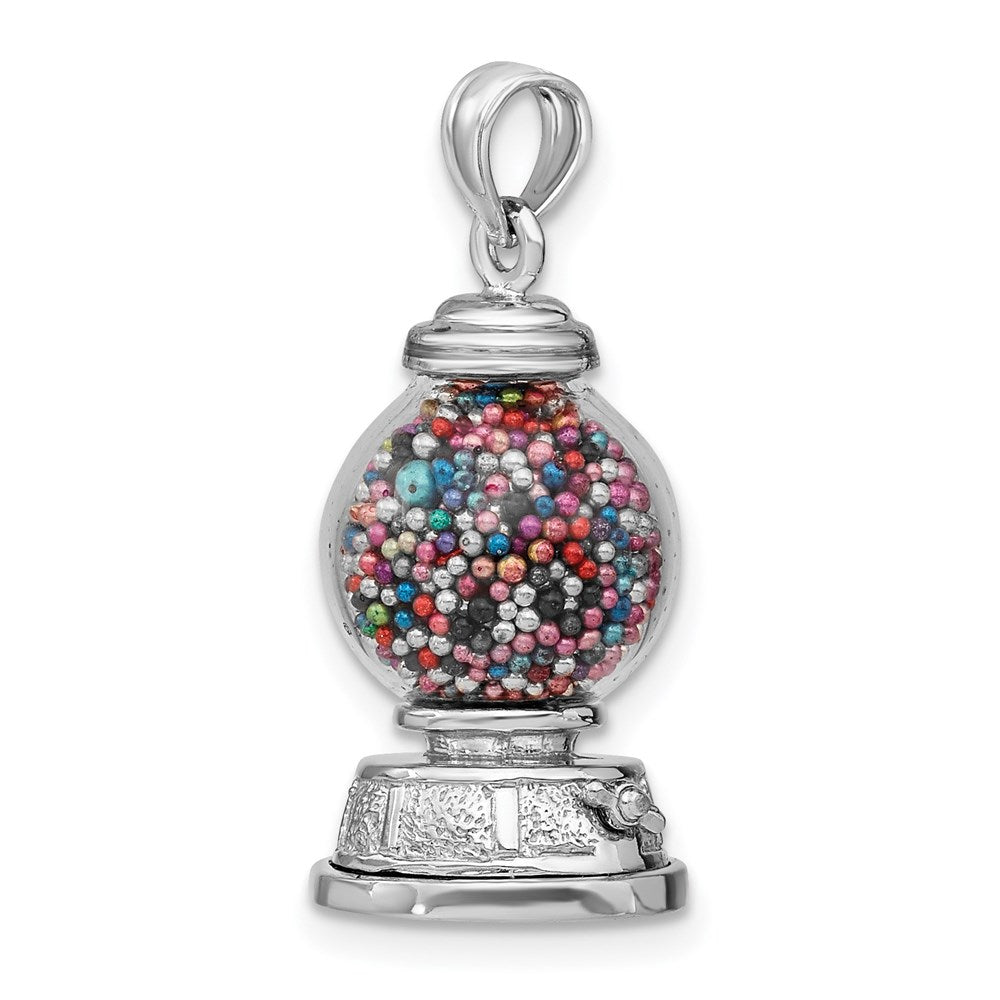 14k White Gold 11.6 mm  3-D Moveable Gumball Machine Glass Pendant (4.73 grams)