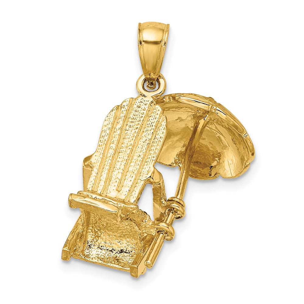 14k Yellow Gold 15.35 mm 3-D Beach Chair w/ Umbrella Charm (4.88 grams)