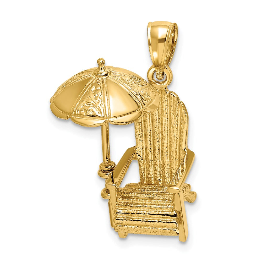 14k Yellow Gold 15.35 mm 3-D Beach Chair w/ Umbrella Charm (4.88 grams)