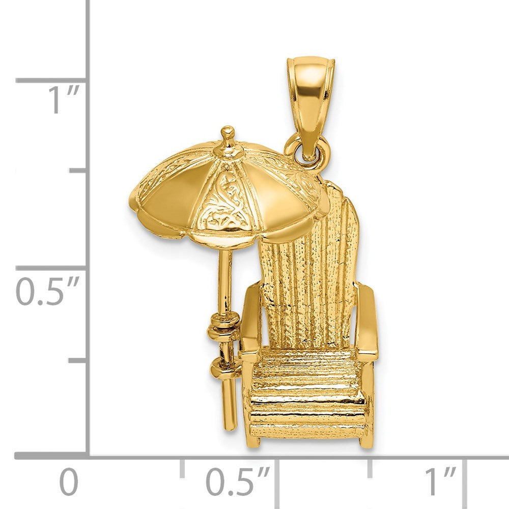 14k Yellow Gold 15.35 mm 3-D Beach Chair w/ Umbrella Charm (4.88 grams)