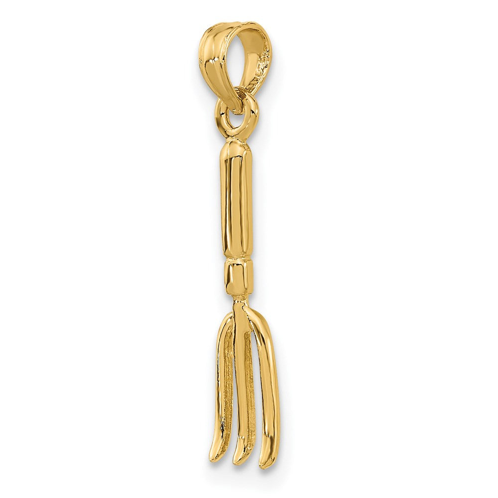 14k Yellow Gold 4 mm 3-D Fork Garden Tool Charm (0.63 grams)