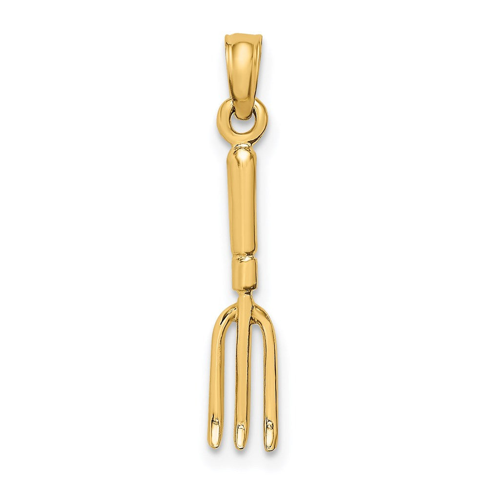 14k Yellow Gold 4 mm 3-D Fork Garden Tool Charm (0.63 grams)