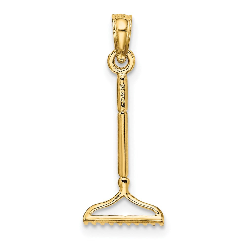 14k Yellow Gold 8.9 mm 3-D Landscape Rake Garden Tool Charm (0.44 grams)