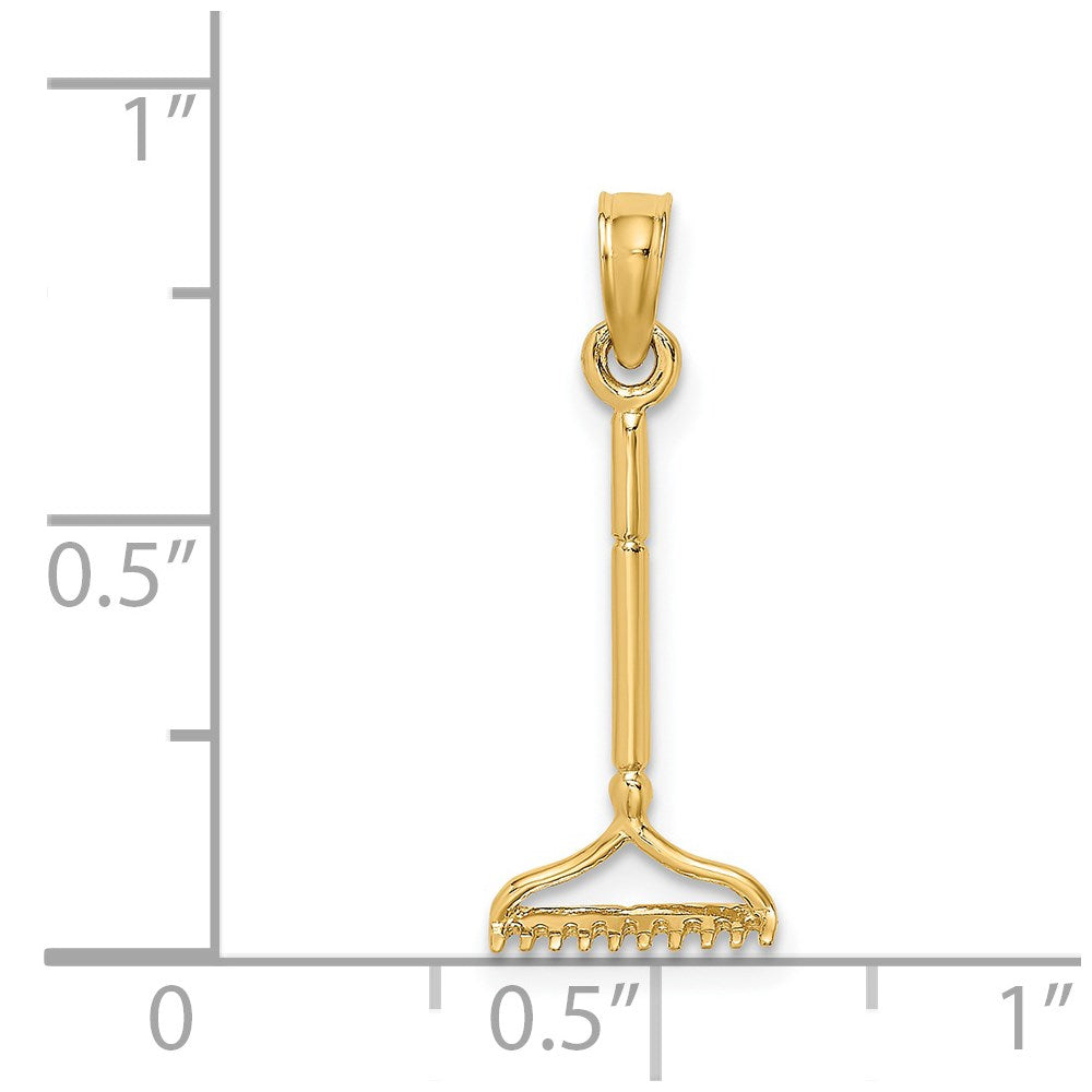 14k Yellow Gold 8.9 mm 3-D Landscape Rake Garden Tool Charm (0.44 grams)