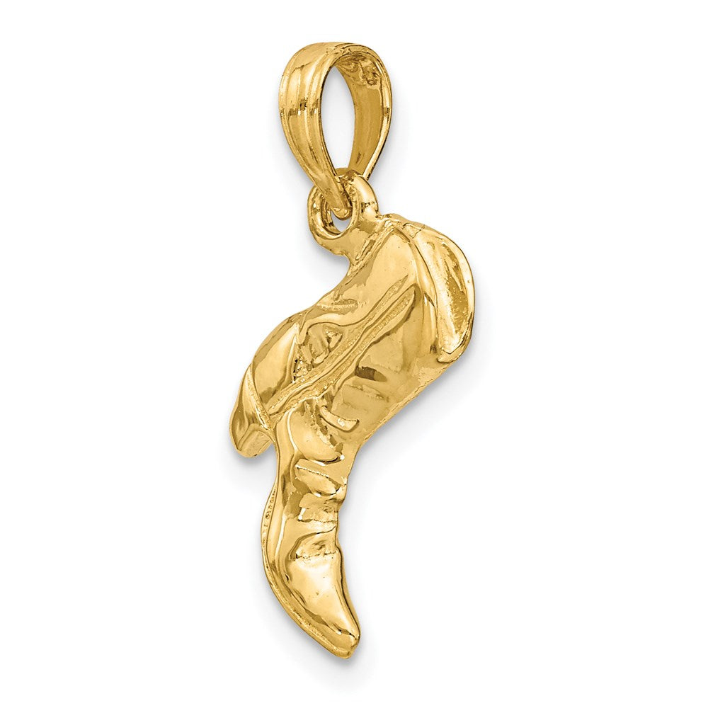 14k Yellow Gold 10.7 mm 3-D Cowboy Boot Charm (2.15 grams)