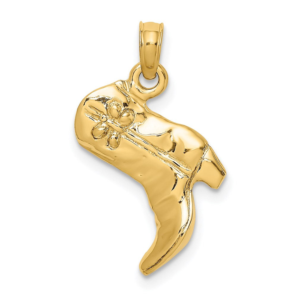 14k Yellow Gold 10.7 mm 3-D Cowboy Boot Charm (2.15 grams)