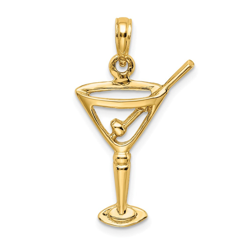14k Yellow Gold 15.48 mm Polished Cut-Out Martini W/ Olive Charm (1.29 grams)
