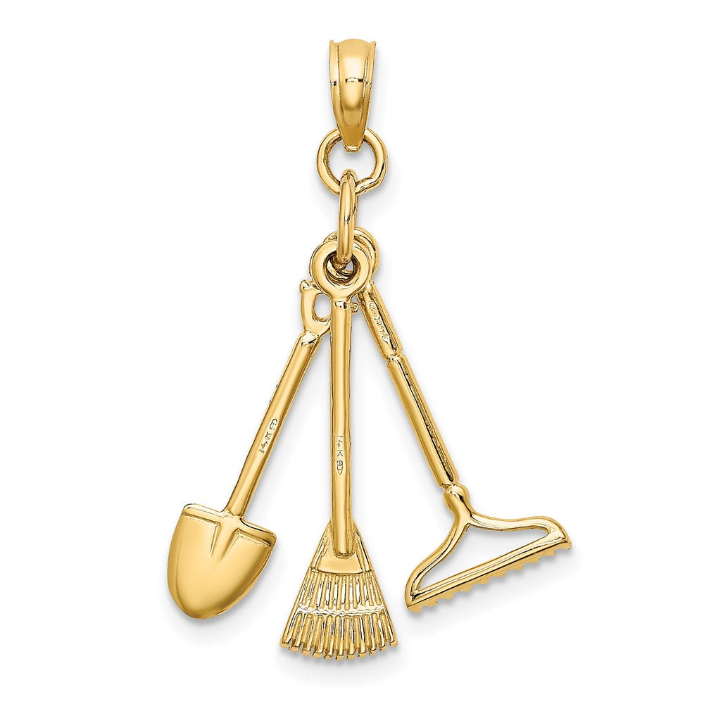 14k Yellow Gold 8.9 mm 3-D Moveable Garden Tool Collection Charm (1.36 grams)