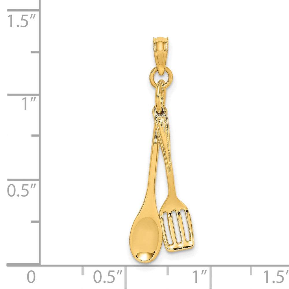 14k Yellow Gold 5.15 mm 3-D Moveable Spoon and Spatula Charm (1.23 grams)