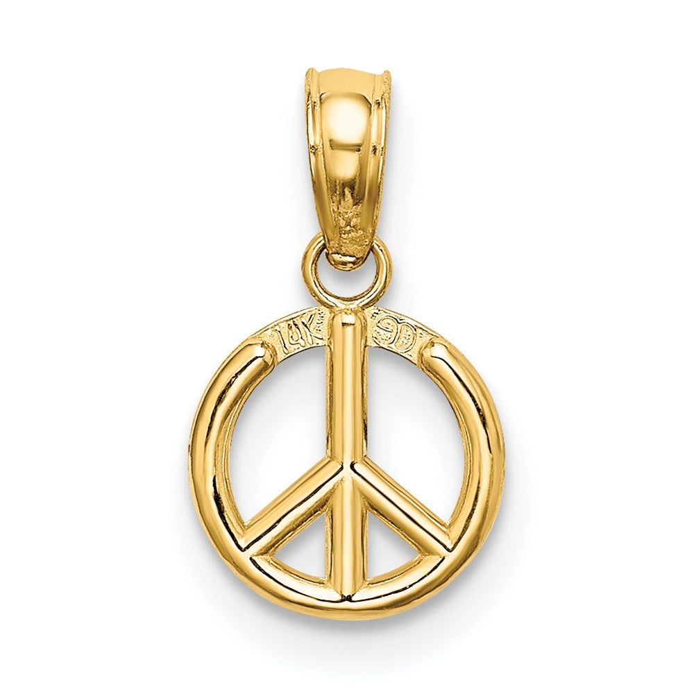 14k Yellow Gold 8.1 mm 3-D Peace Symbol Charm (0.55 grams)