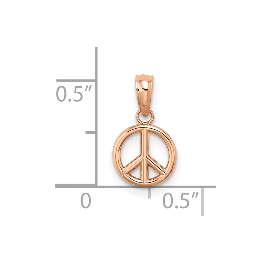 14k Rose Gold 8.1 mm Rose Gold 3-D Peace Symbol Charm (0.55 grams)