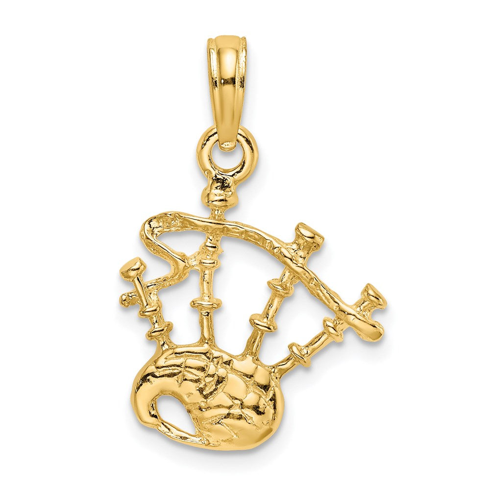 14k Yellow Gold 14.9 mm 3-D Bagpipes Charm (1.48 grams)