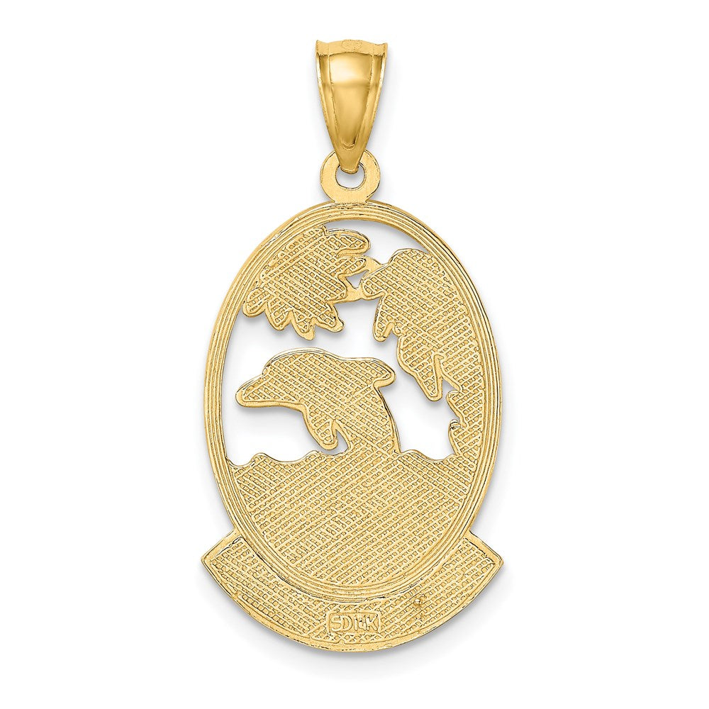 14k Yellow Gold 15.5 mm PUERTO RICO w/ Dolphin Sunset Scene Charm (2.57 grams)