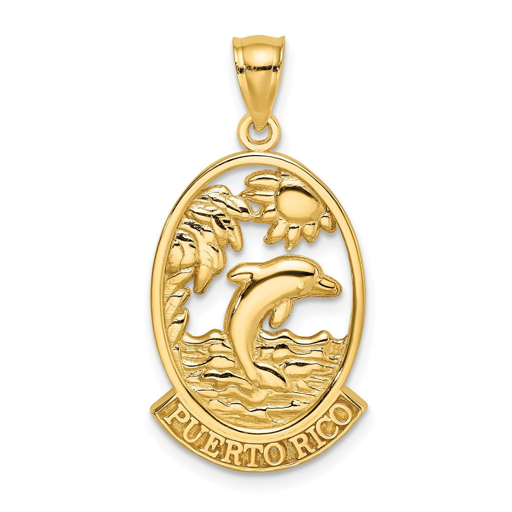 14k Yellow Gold 15.5 mm PUERTO RICO w/ Dolphin Sunset Scene Charm (2.57 grams)