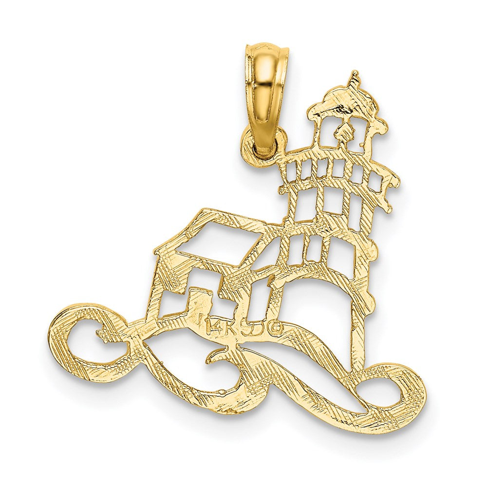 14k Yellow Gold 20 mm Cut-Out Lighthouse w/ Water Charm (1.05 grams)