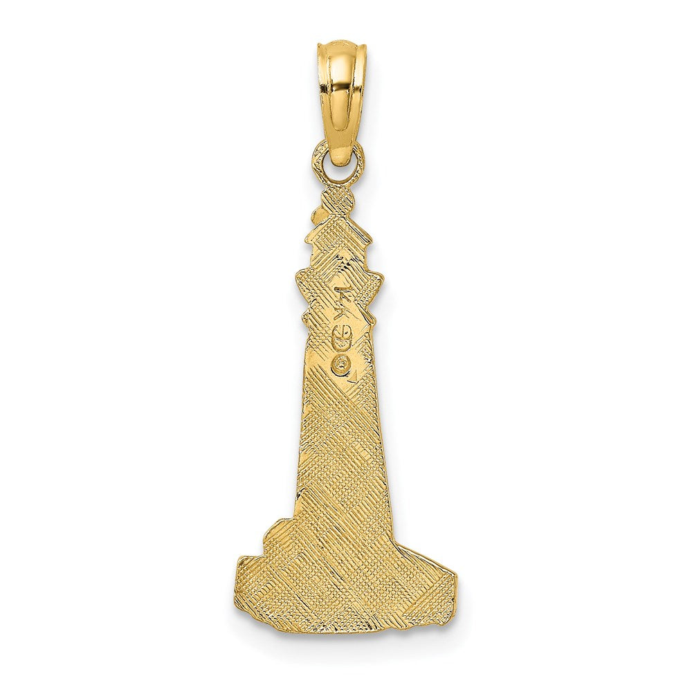 14k Yellow Gold 10.3 mm Flat and Textured Lighthouse Charm (0.81 grams)