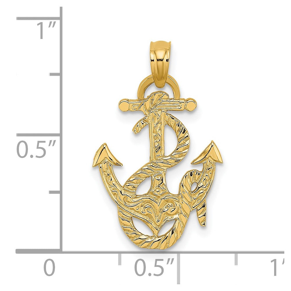 14k Yellow Gold 15 mm Polished Anchor and Rope Charm (1.12 grams)