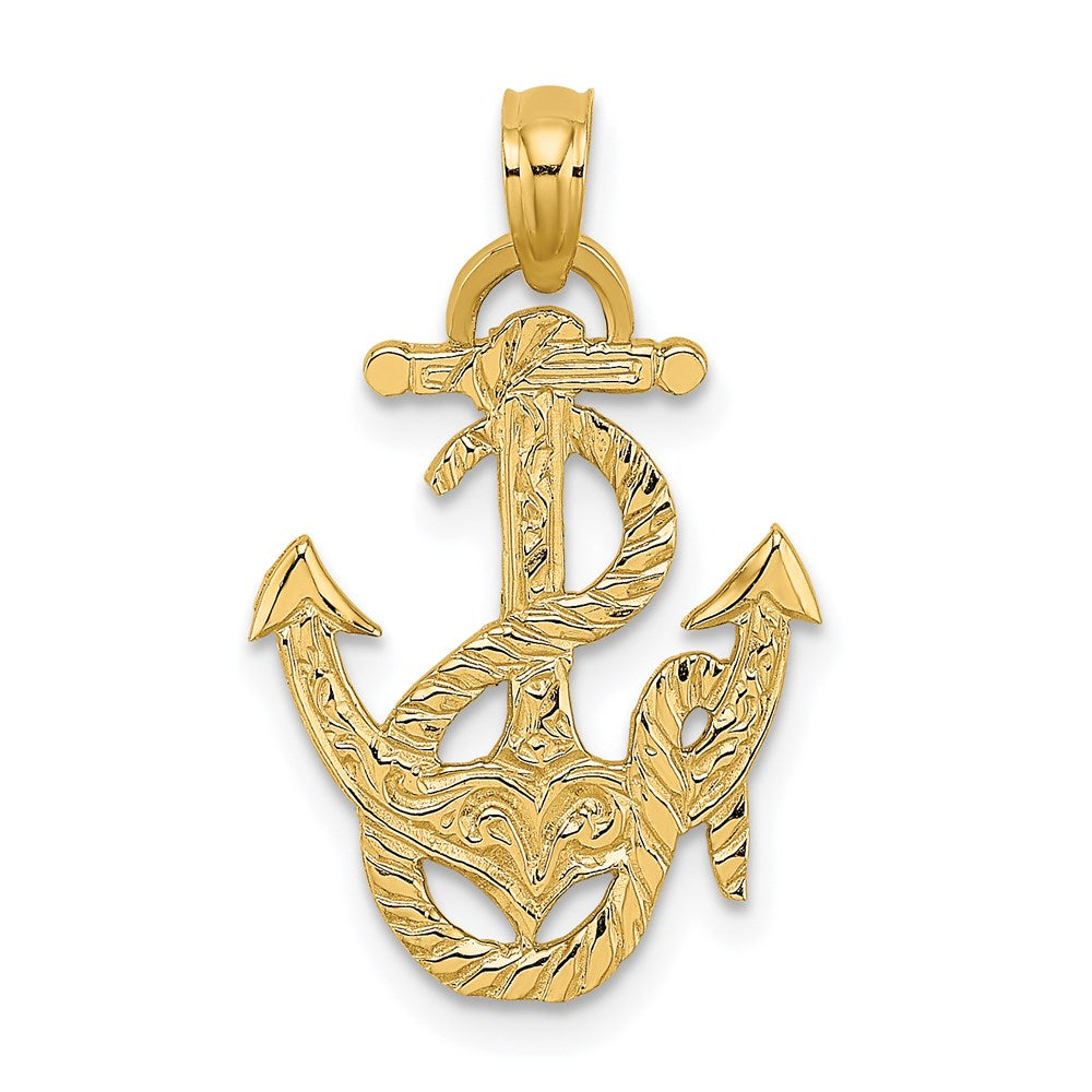 14k Yellow Gold 15 mm Polished Anchor and Rope Charm (1.12 grams)