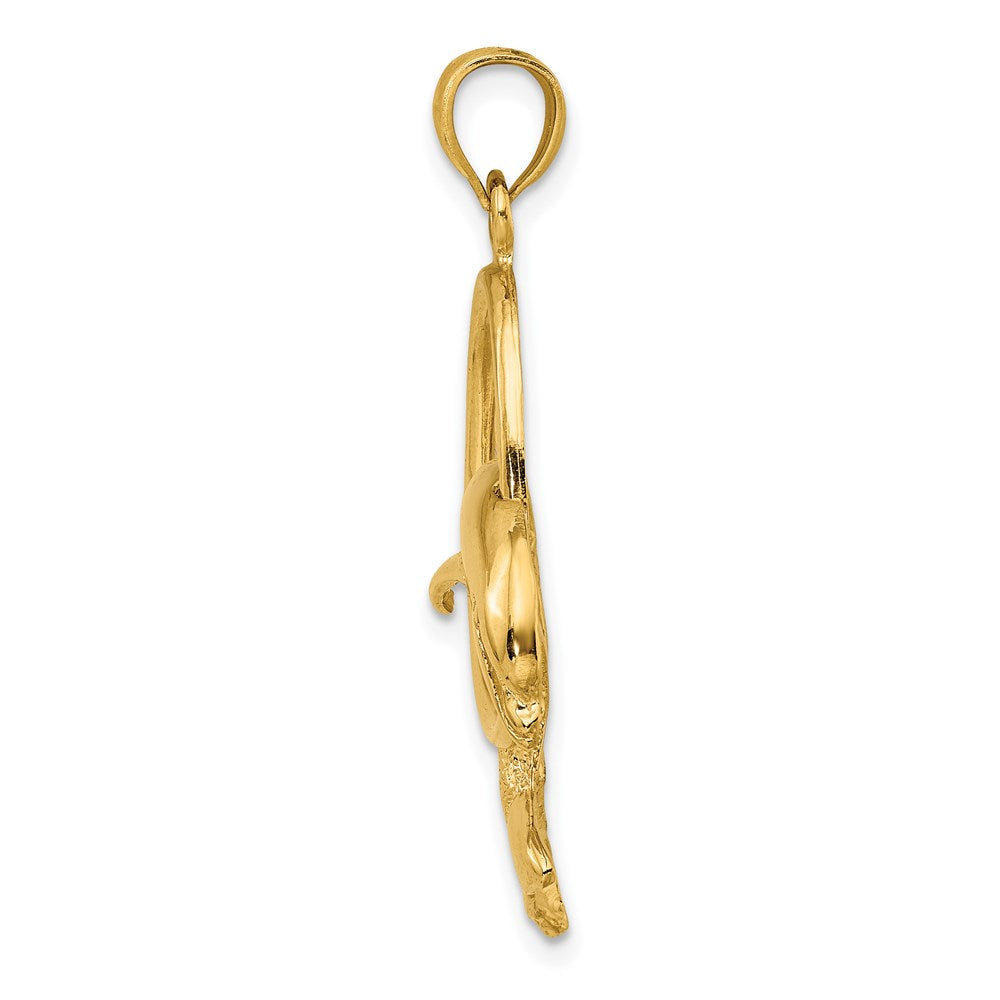 14k Yellow Gold 22 mm Dolphin Jumping Through Hoop Charm (3.29 grams)