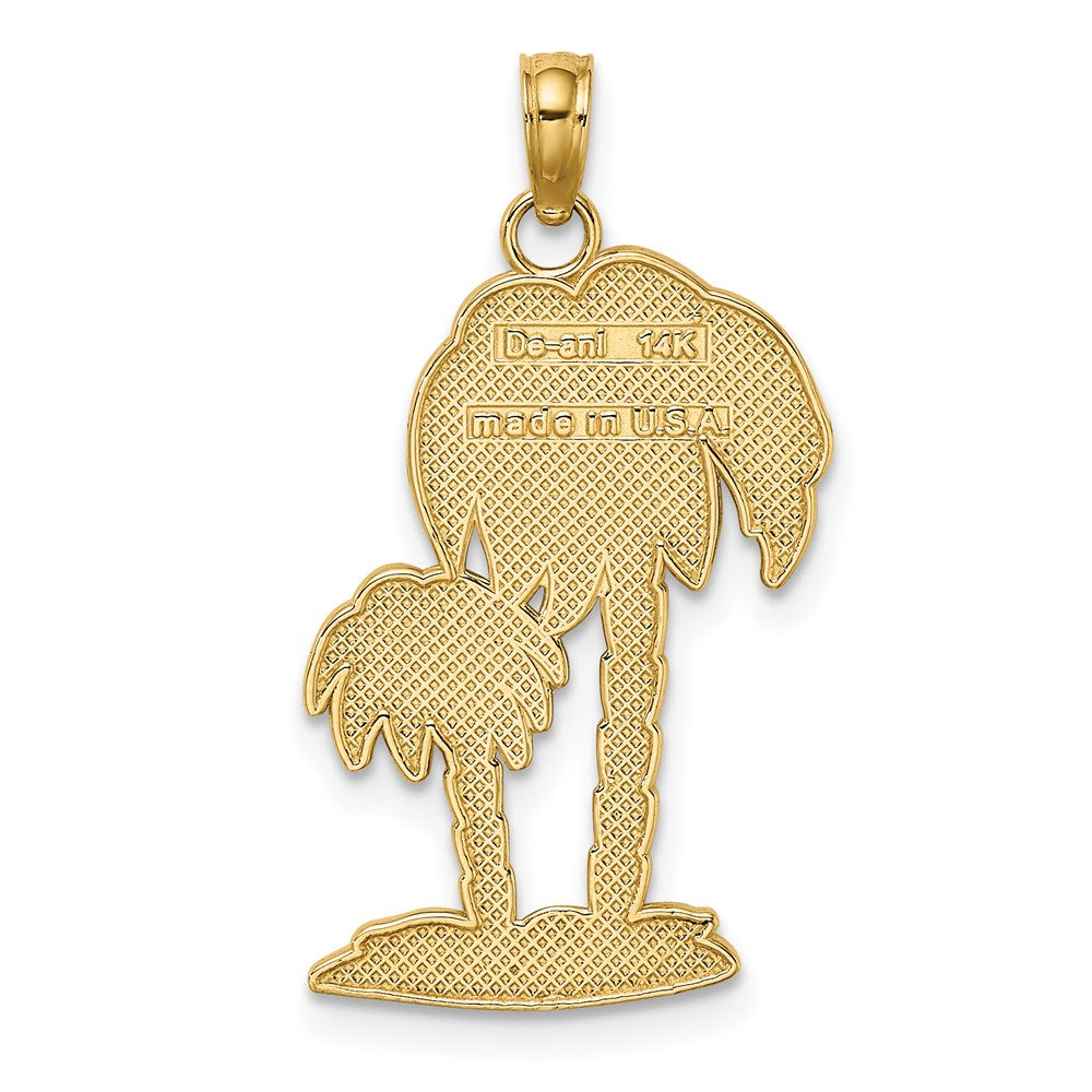 14k Yellow Gold 14.1 mm 2-D Textured Double Palm Trees Charm (1.74 grams)