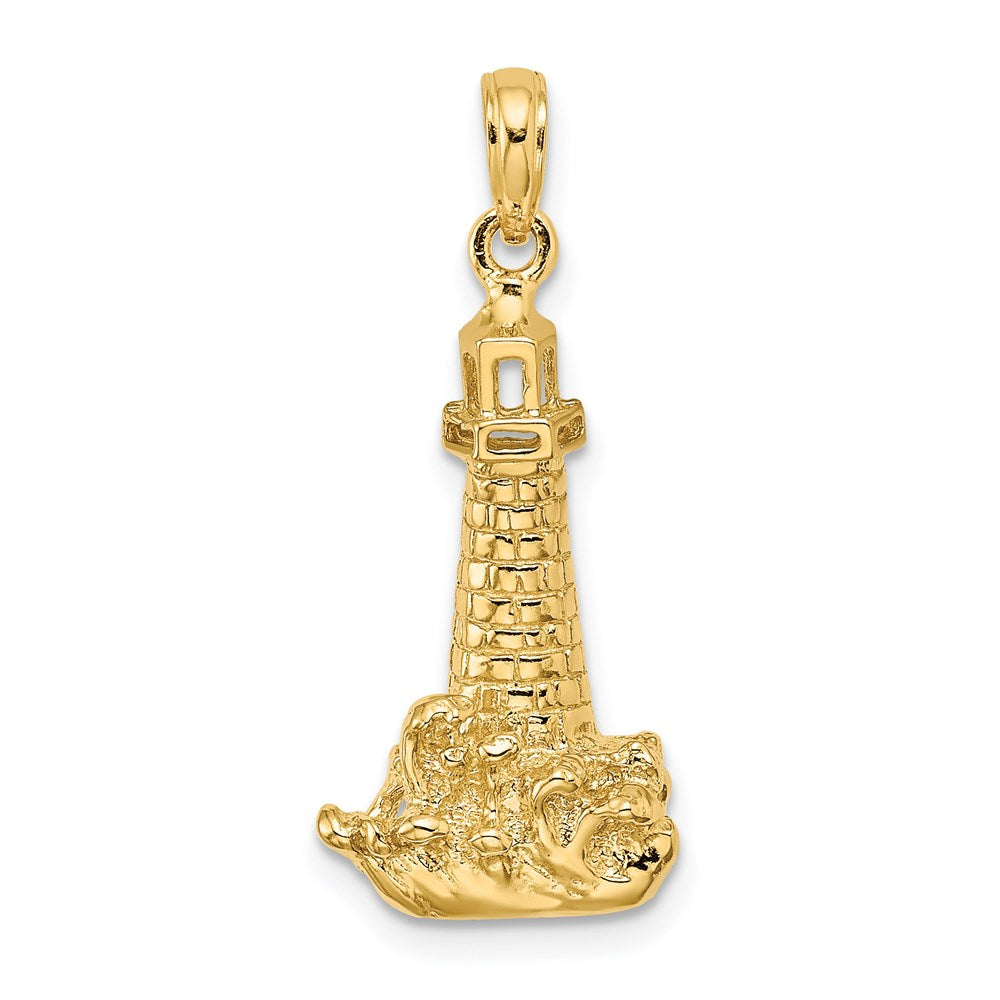 14k Yellow Gold 12.53 mm Lighthouse W/ Wave Charm (2.16 grams)