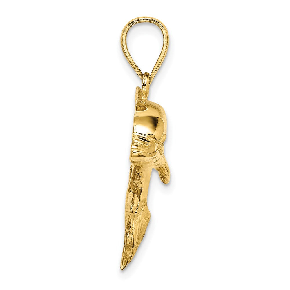 14k Yellow Gold 32.95 mm 2-D Polished Engraved Dolphin Charm (4.85 grams)