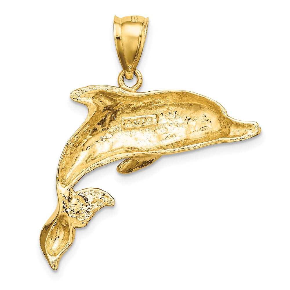 14k Yellow Gold 32.95 mm 2-D Polished Engraved Dolphin Charm (4.85 grams)