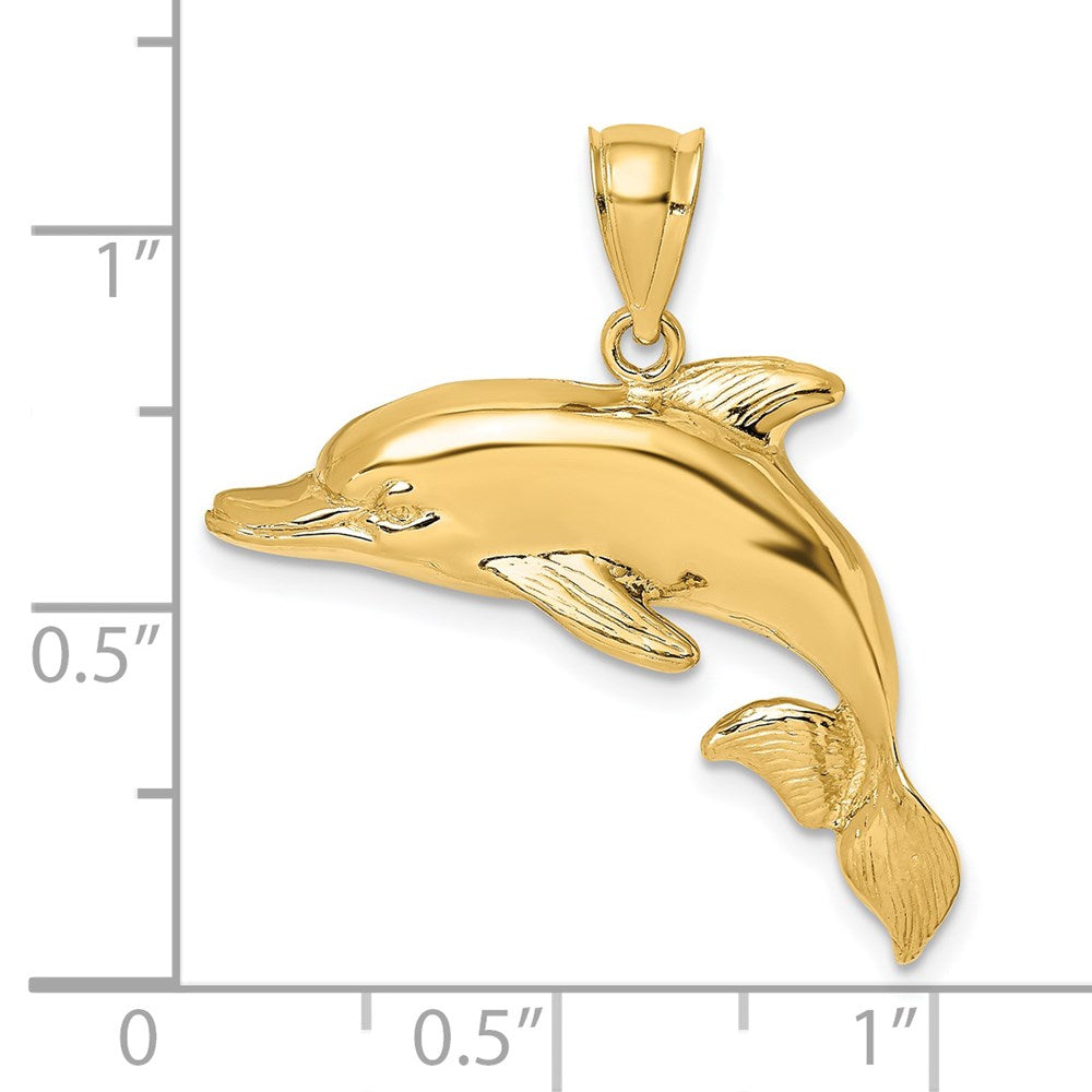 14k Yellow Gold 32.95 mm 2-D Polished Engraved Dolphin Charm (4.85 grams)