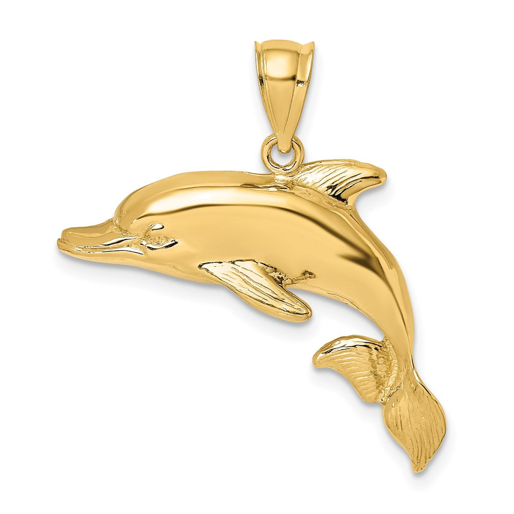 14k Yellow Gold 32.95 mm 2-D Polished Engraved Dolphin Charm (4.85 grams)