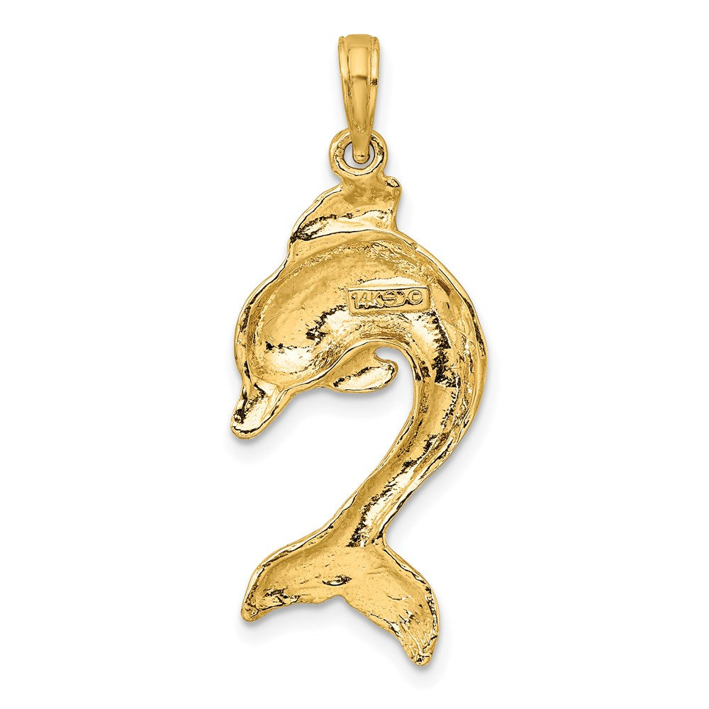 14k Yellow Gold 17 mm 2-D Polished Dolphin Jumping Charm (2.19 grams)