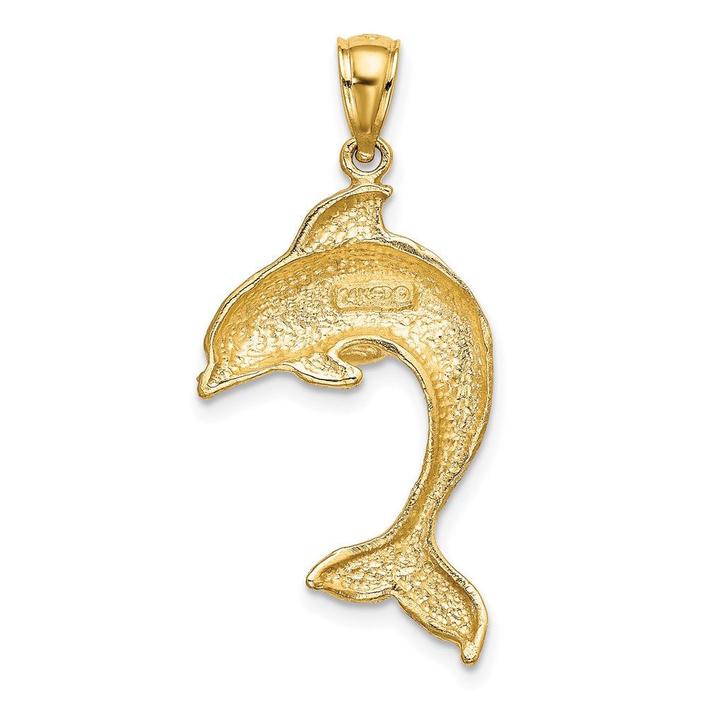 14k Yellow Gold 16.5 mm 2-D Polished Dolphin Jumping Charm (2.11 grams)
