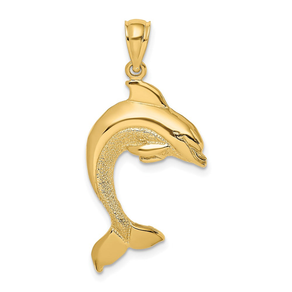 14k Yellow Gold 16.5 mm 2-D Polished Dolphin Jumping Charm (2.11 grams)