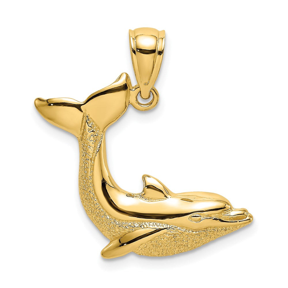 14k Yellow Gold 24 mm 2-D Textured Dolphin Jumping Charm (1.85 grams)