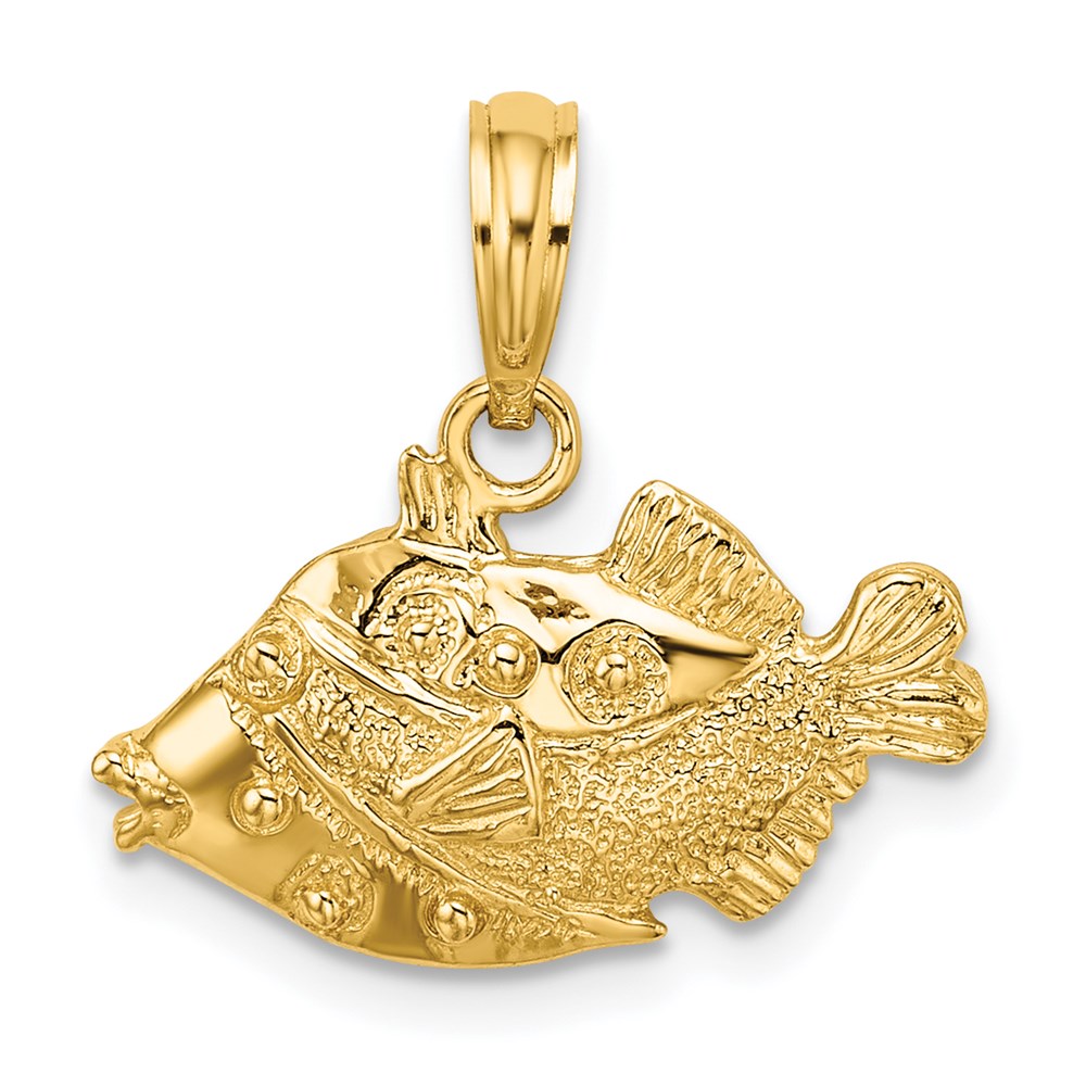 14k Yellow Gold 18.5 mm 2-D Polished Engraved Fish Charm (1.42 grams)