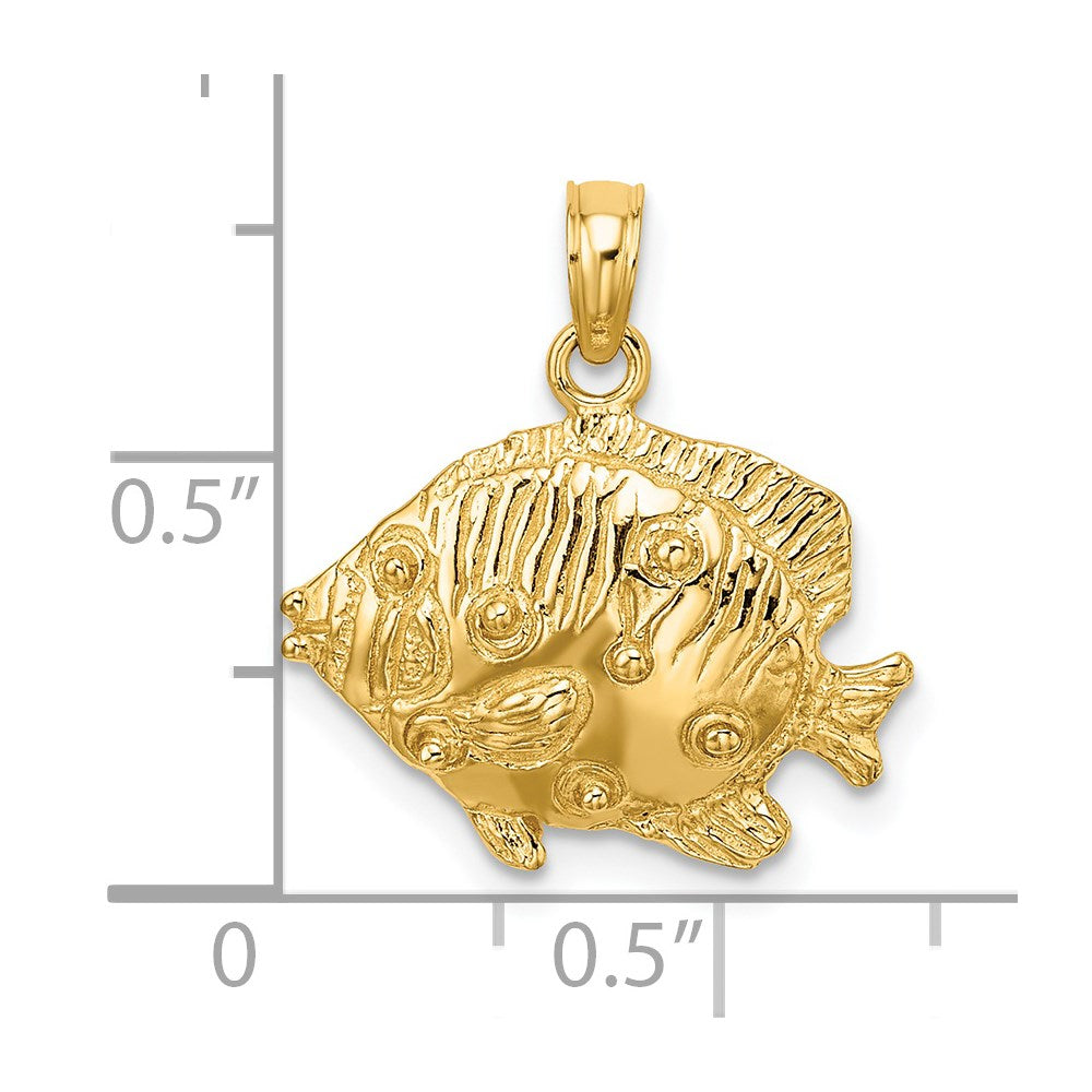 14k Yellow Gold 17.8 mm 2-D Polished Engraved Fish Charm (1.83 grams)