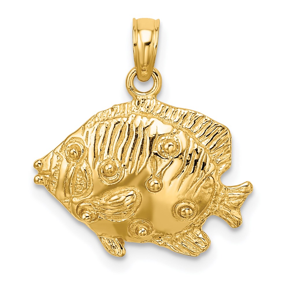 14k Yellow Gold 17.8 mm 2-D Polished Engraved Fish Charm (1.83 grams)