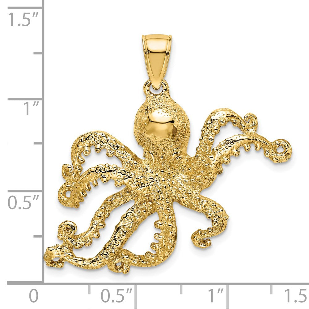 14k Yellow Gold 34.85 mm Textured Octopus Charm (5.98 grams)