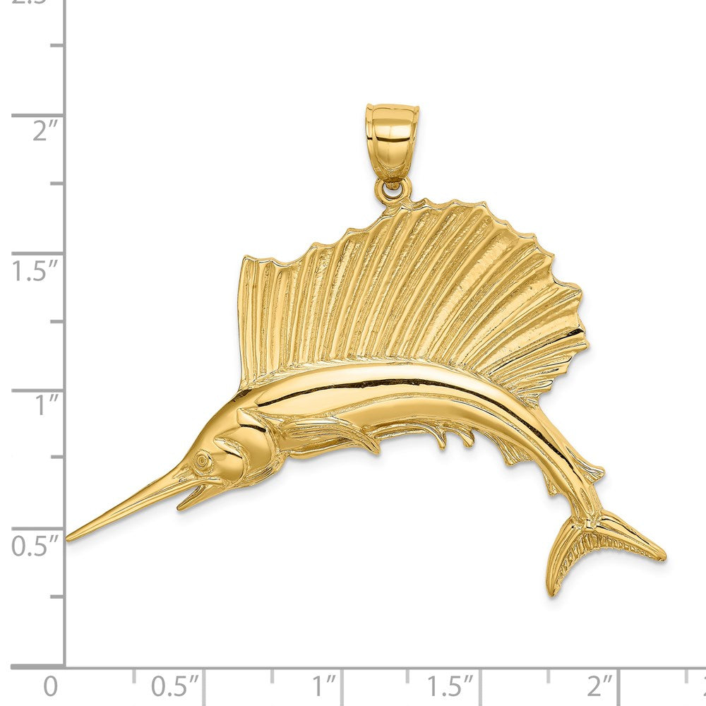 14k Yellow Gold 55 mm Polished Sailfish Charm (9.37 grams)
