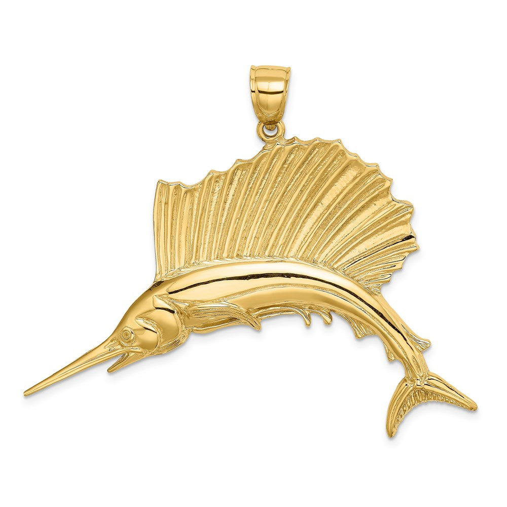 14k Yellow Gold 55 mm Polished Sailfish Charm (9.37 grams)