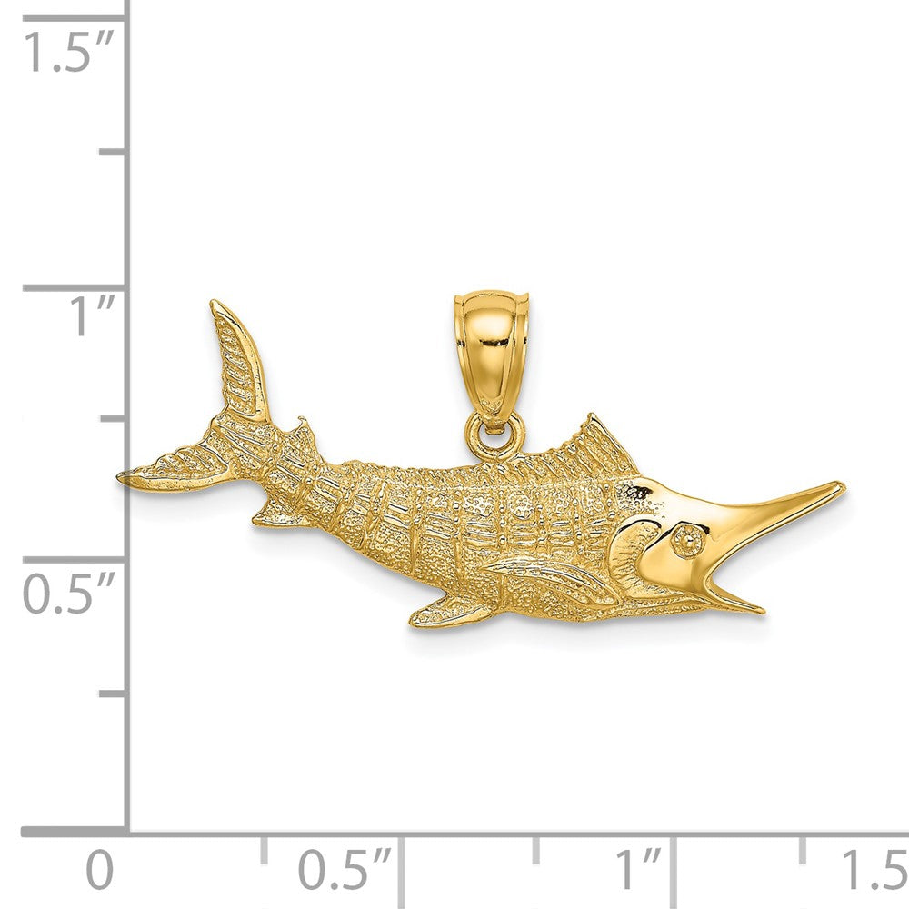 14k Yellow Gold 31.6 mm 2-D Textured Marlin Fish Charm (2.02 grams)