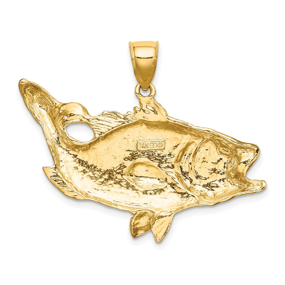 14k Yellow Gold 43.2 mm Open Mouth Bass Fish Charm (5.88 grams)